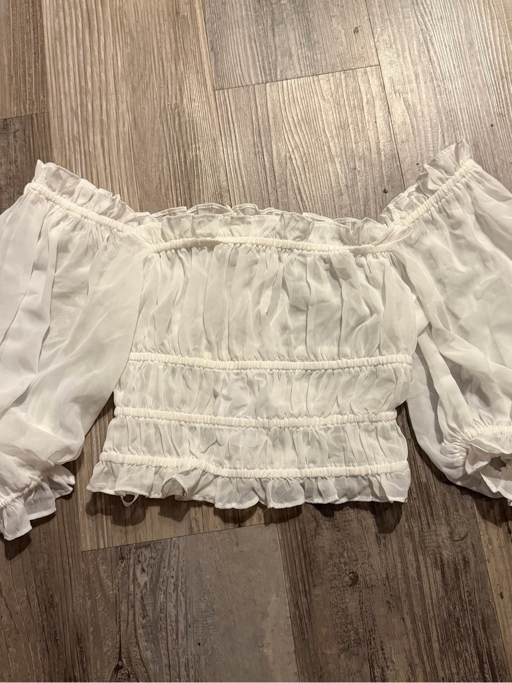 Revolve “More To Come” Off Shoulder Sheer White Crop Top-XS
